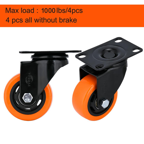 YOOGAA 3 Inch Heavy Duty Swivel Caster Wheels, Set of 4, Load 1000lbs, No Noise for Workbench