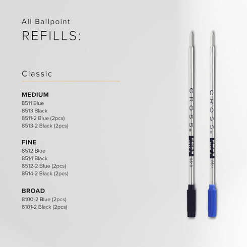 Cross Ball-Point Refill for Standard Pen, Blue Ink, Broad Point