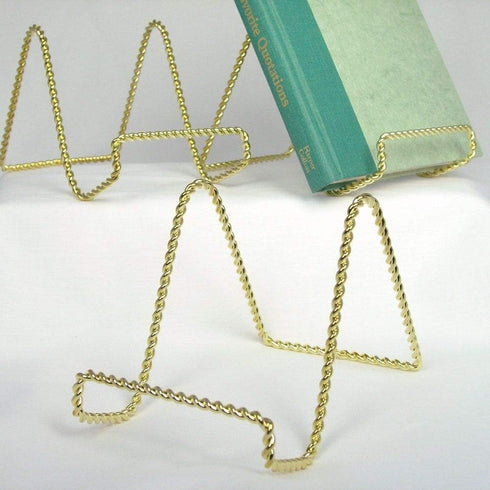 Wire Easel Display Stand 4" H - Twisted Brass Finish Metal, Pack of 3