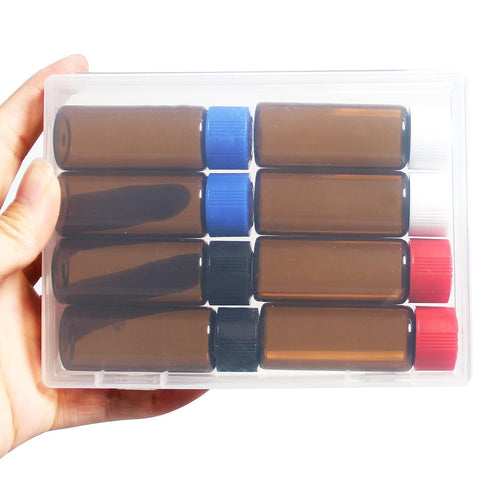 8 Pcs 20ml Glass Vials with Screw Caps, Amber Glass Vials with 4 Colors Caps, Leak-Proof Glass Bottles