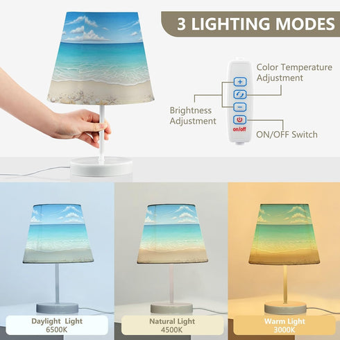 Dimmable ALAZA Beach Shells Table Lamp for Bedroom Desk lamp Bedside Night Lamp with USB Port,Small Lamps with Fabric