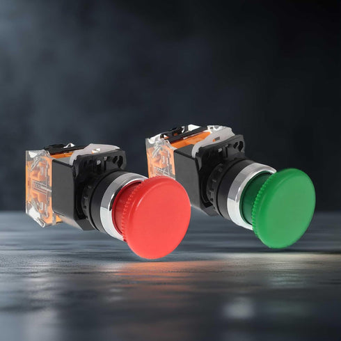 Emergency Push Button Switch, Green&Red Mushroom Head, for Home or Industrial Equipment (2 Pack)