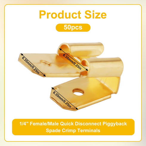 50pcs Electrical Double Male Female Adapter, Piggyback Spade Connectors to Single Female Brass 3 Way Adapter