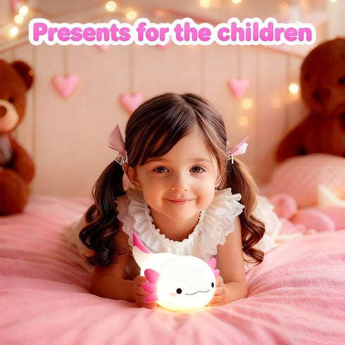 Cute Axolotl Night Light for Kids Bedroom, Animal Silicone Nursery Night Lamp Touch Control Nightlights USB
