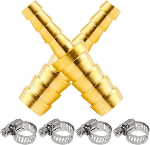 Beduan Brass Hose Barb Reducer, 5/8" to 3/8" Barb Hose ID, Reducing Barb Fitting Splicer Mender Union (Pack of 2)