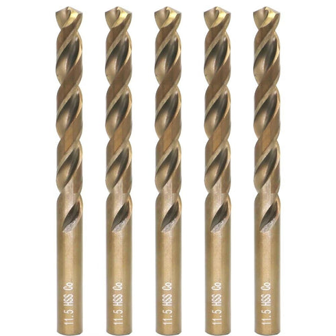 M35 Cobalt Drill Bit Set, 11.5mm, 5 Pieces for Hard Metals, Exceptional Heat Resistance