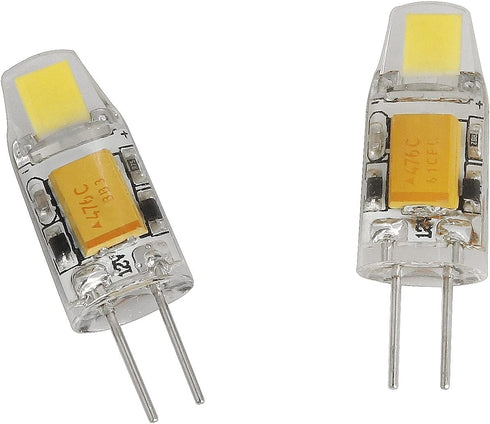 No Flicker G4 LED Bulb 2PCS, 1.2W 2700K Warm White, AC/DC 12V Bi-Pin Base, Dustproof Capsule, Replace 12V 10W Halogen