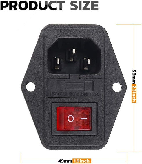 URBEST Inlet Module Plug, 5A Fuse Switch Male Power Socket, 10A 250V, 3 Pin IEC320 C14, 2 Sets