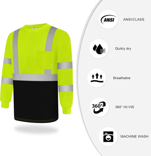 TCCFCCT Hi Vis Shirts for Men Class 3, Long Sleeve High Visibility Work Shirts