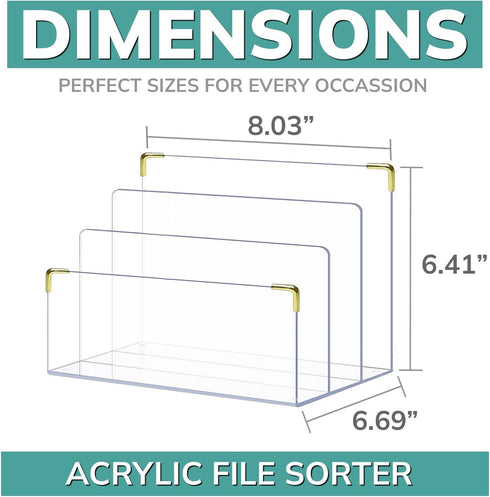 pbf Acrylic File Holder, Clear Desk Organizer with Gold Accents for Mail, Folders, and Magazines