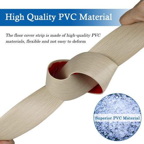 Floor Transition Strip, Self Adhesive Flooring Cover Strips, 2" Wide Vinyl Flat Divider Strip, Elegant Wood Grain Design