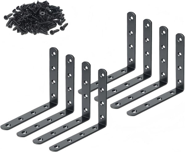 CJFNDFA 8Pcs Black L Brackets 5x5 Inch - Heavy Duty Corner Shelf Brackets