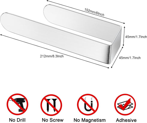 HUFEEOH 2 Pack Adhesive Hand Towel Holder, Sticky Wall Mounted Towel Bar, Stainless Steel Kitchen Towel Rack