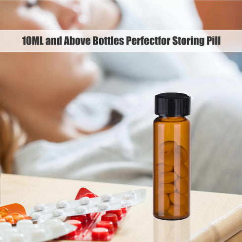 ESHATO 100 Pieces Glass Sample Vial, Liquid Sampling Small Glass Bottle with Black Plastic Screw Caps, 10ML, Brown