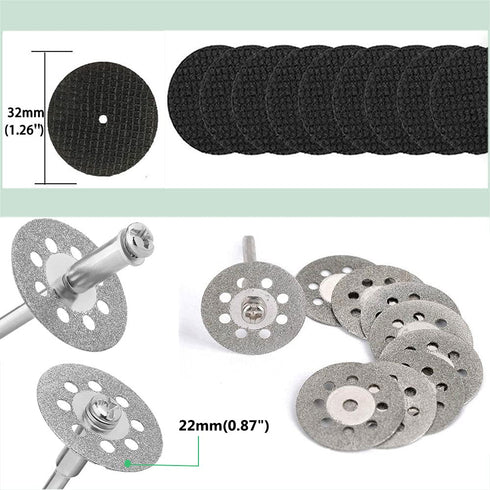 Cutting Wheel Set for Dremel Rotary Tool, HSS Circular Saw Blades, Resin Cutting Discs, 545 Diamond Wheel, 1/8" Shank