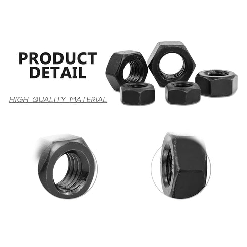 NINDEJIN 326 M2 M2.5 M3 M4 M5 M6 M8 M10 M12 Set 9 pcs Metric Black Hex Nuts Assortment Kit Assorted Metric Hardware