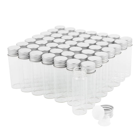 15ml Glass Vials with Screw Caps and Plastic Stoppers, Small Clear Liquid Sample Vial, Leak-Proof, 50PCS