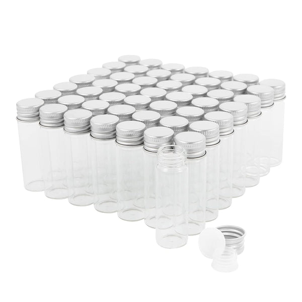15ml Glass Vials with Screw Caps and Plastic Stoppers, Small Clear Liquid Sample Vial, Leak-Proof, 50PCS