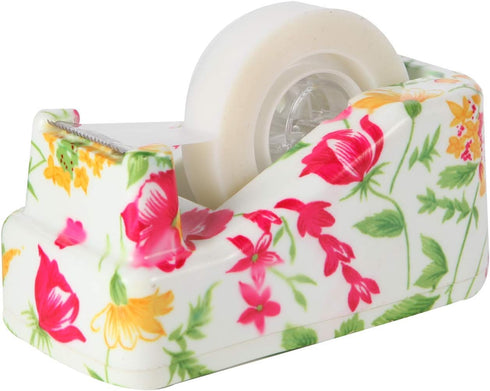 VIBRANZ-LAB Cute Tape Dispenser, Fun Desk Accessories, Floral Tape Dispenser, Cute Office Supplies for Women, Weighted