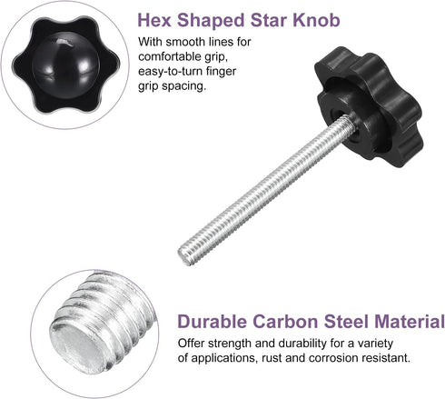 uxcell 6Pcs M4 x 40mm Star Knobs, Plastic Hex Shaped Clamping Knob for Umbrella Base Replacement