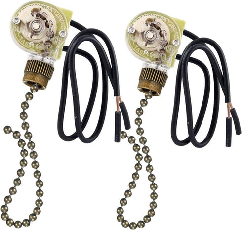 Zing Ear ZE-109 ON-OFF Pull Chain Lamp Switch for Ceiling Fan Lights - Bronze, 2 Pack