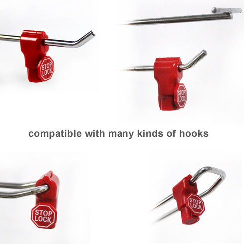 100pcs Betertek Peg Hook Locks Stop Lock Plastic red Stop Locks Retail peg Hook Security Locks pegboard peg Locks