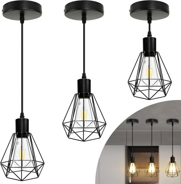 LTBLIGHT 3 Pack Hanging Lights for Kitchen, Black Farmhouse Pendant Light Fixture