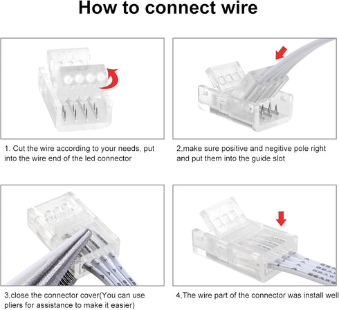 RGBZONE 10 Packs 4-Pin RGB LED Light Strip Connectors, 10mm Wide Unwired Solderless Quick Connectors