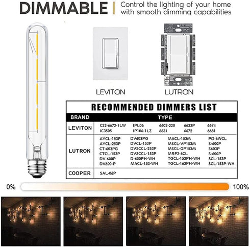 XININSUN T10 LED Bulb, 8.9 Inch Long Tubular LED Light Bulbs, 40 Watt Equivalent, 400LM, E26 4W LED T10 Bulb, Dimmable