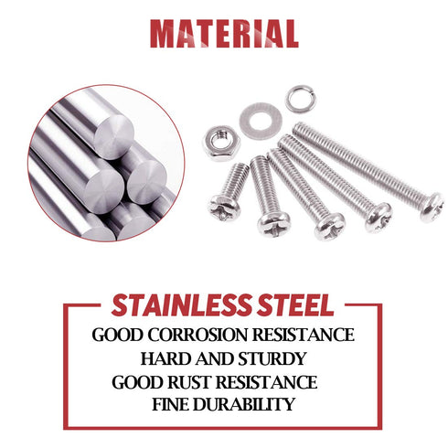 Hilitchi 300-Piece M4 Phillips Pan Head Screws Bolt Nut Lock Flat Washers Assortment Kit, 304 Stainless Steel