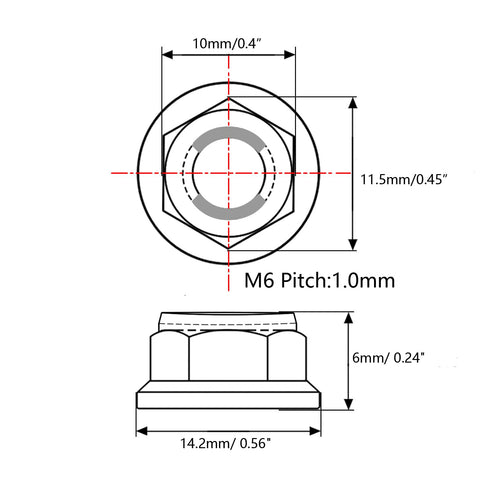 Wanyifa M6 M8 M10 M12 Pack 6 (M6 1.0mm, Titanium Flanged Metal Lock Nut for Motorcycle Cars of Pitch Black)