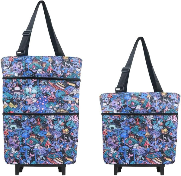 EmHangzz Folding Shopping Bag with Wheels, Small Rolling Folding Grocery Cart on Wheels,