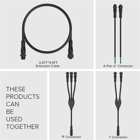 3 3 IP68 1 Male-Divided-2 18AWG 15mm 3 IP68 BTF-LIGHTING Core pin Small Size Y Shape Female Splitter Connctor Black