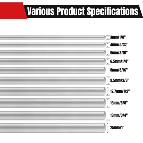 Aluminum Round Rod, 3/4"(3mm) Diameter, 8"(200mm) Length, 6061 Metal Rods for Crafts, DIY, Industry, and Decoration