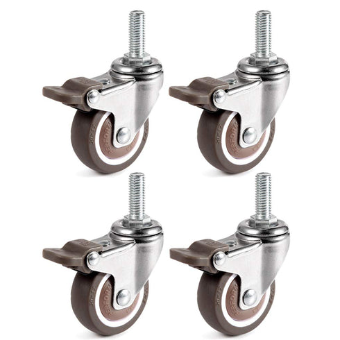 Skelang 4 Pcs 1'' Swivel Threaded Stem Casters, TPE Mute Crib Caster with Brake