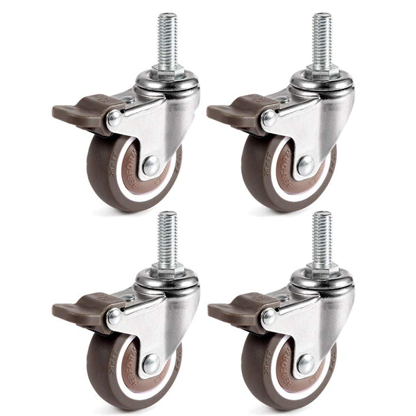 Skelang 4 Pcs 1'' Swivel Threaded Stem Casters, TPE Mute Crib Caster with Brake