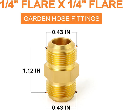 GASHER 10PCS Brass Tube Fitting, Half-Union, 1/4" Flare x 1/4" Flare Male Pipe Fittings