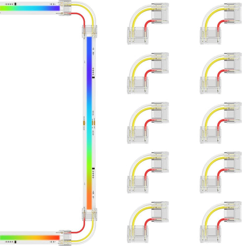 PAUTIX 12mm Connectors 10pcs L-Shaped/Corner(Right) Connectors,Solderless Terminal Extension Connection for 3-Pin RGB