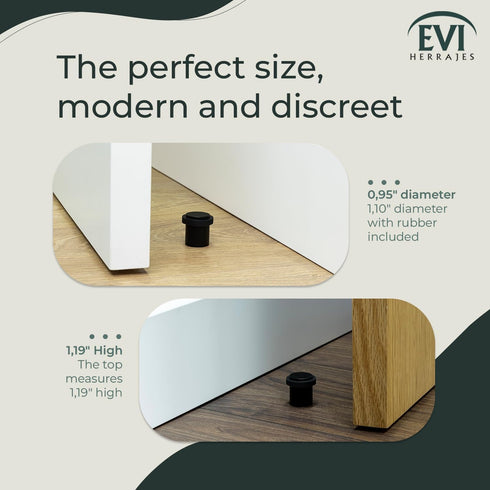 EVI Pack of 2 Door Stoppers | Black Stainless Steel Stopper - Screw Fastening with Black Rubber Protector