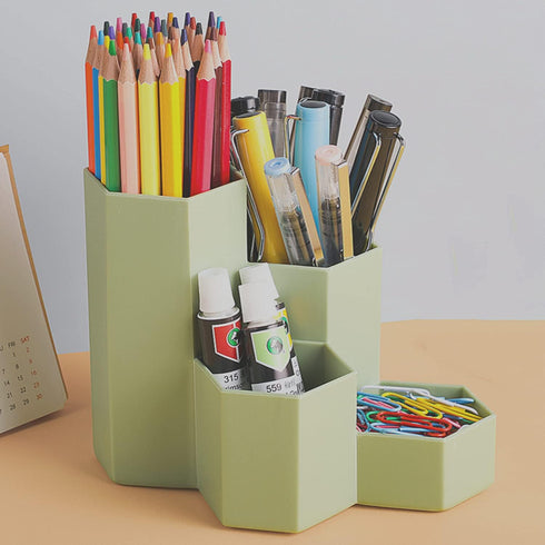 Pencil Holder Pen Cup Makeup Brush Holder, Desktop Organizer Storage Case Stationery Organizer with 4 Compartment for School Home Office Supplies
