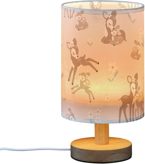 Oarencol Bedside Table Lamp Woodland Animals Nightstand Lamp with Wood Forest Deer Floral Pink Desk Lamps for Bedroom
