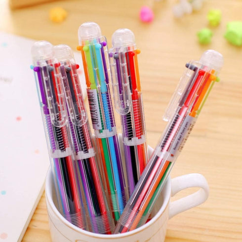 Hutou 6 Pack 0.5mm 6-in-1 Multicolor Ballpoint Pen, Retractable Pens for Office, School Supplies, Kids Party Favors