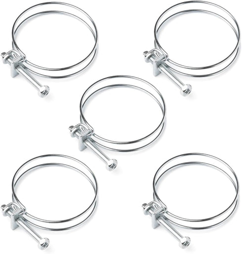 POWERTEC 70197 2-1/2 Inch Double Wire Hose Clamp - Adjustable for Dust Collector, 5 Pack (Color May Vary)