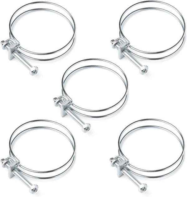 POWERTEC 70197 2-1/2 Inch Double Wire Hose Clamp - Adjustable for Dust Collector, 5 Pack (Color May Vary)