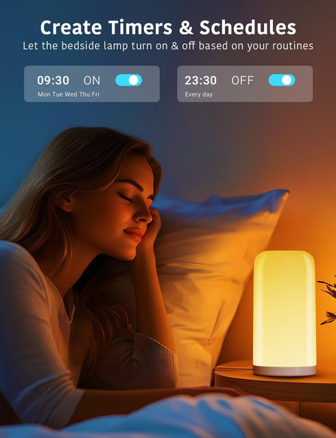 70+ Room(2.4GHz DAYBETTER BGRIC Smart Bedside Lamps, Touch Lamps for Nightstand, Compatible with Alexa and Google Home