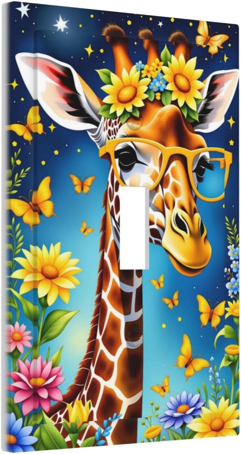 HTSAHKV 3 5 Inch Colorful Giraffe Flowers Wall Plate Light Switch Cover Single Gang Outlet Faceplate Print Plate Cover