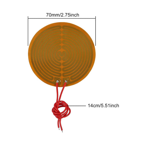 12pcs 12V 13W Flexible Polyimide Heater Plate Round Adhesive Heating Film 70mmx70mm.