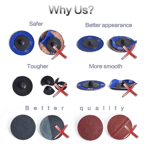 40 Pack 2 inch 1/4" 36/60/80 Tshya Quick Change Disc, Sanding Discs, with Roll Lock Disc Pad Holder for Die Grinder