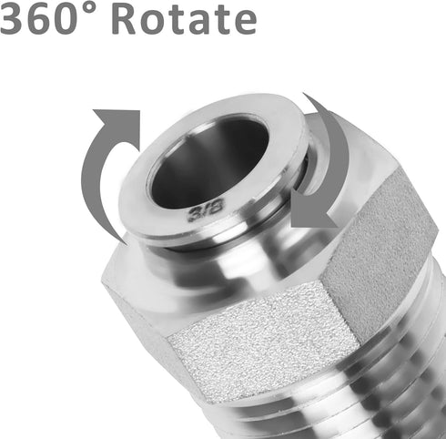 Push to Connect Fitting - 304 Stainless Steel Male Straight 3/8" Tube OD x 1/2" NPT (Pack of 5)