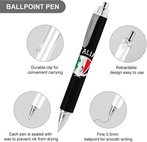 Italia Italy Italian Map Flag Ballpoint Pen, Retractable Work Pens for Men Women, 4 PCS